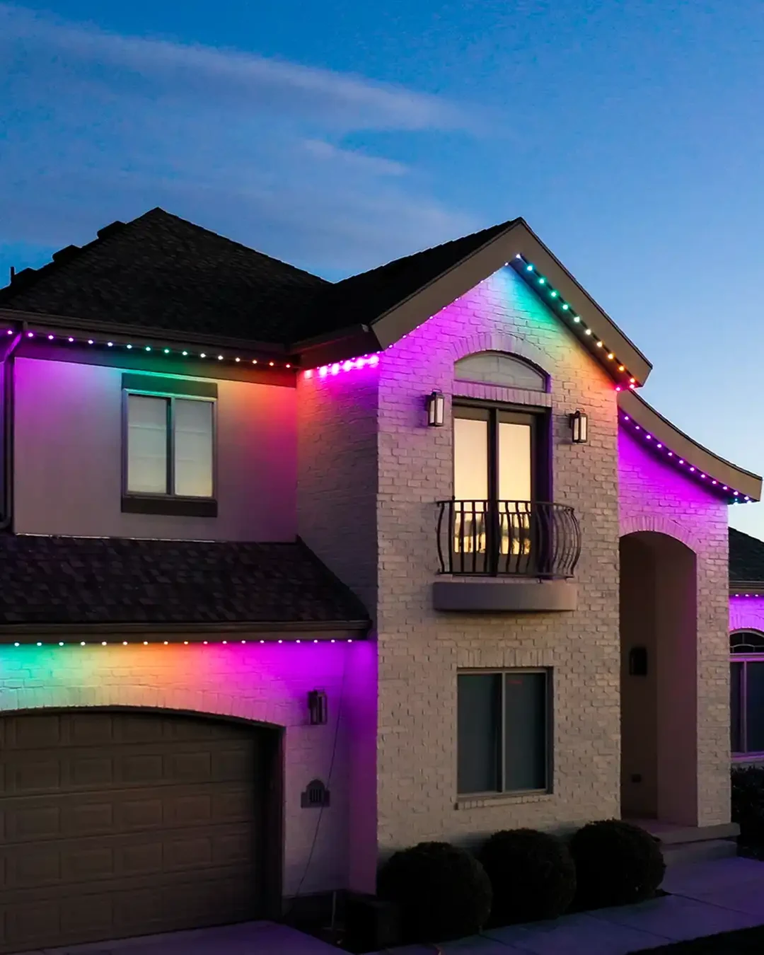 Close view of color-changing exterior LED lighting